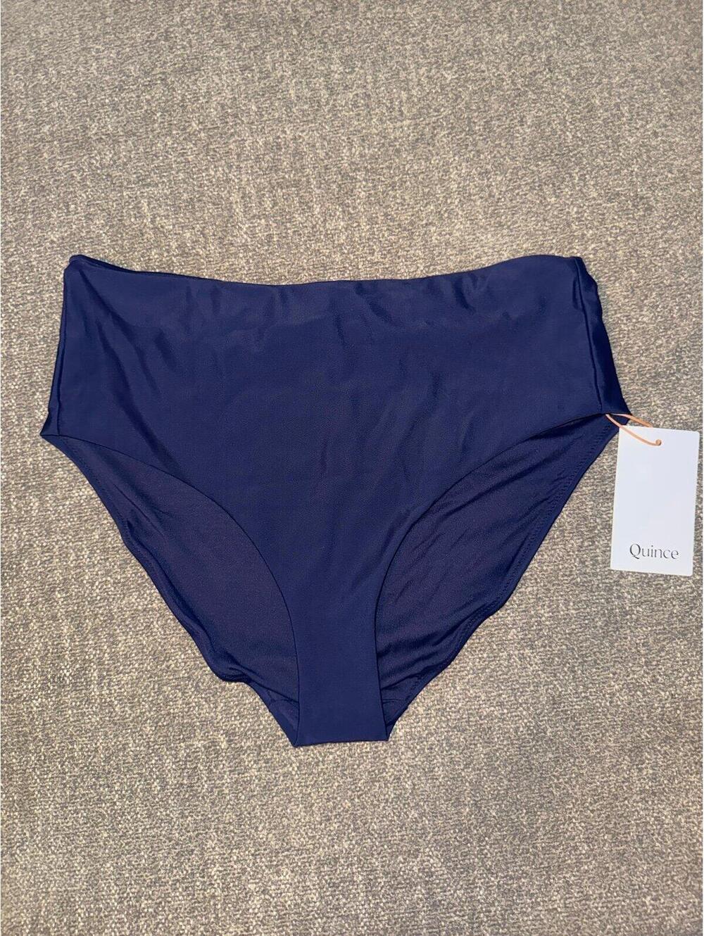 Quince High Waisted Bikini Bottom Navy Blue Size Medium NWT Recycled Swimwear